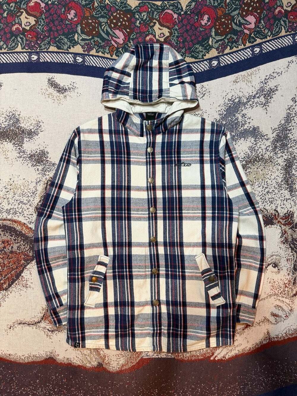 00s Alpinestars Plaid Flannel Hooded Snap-Button Shacket